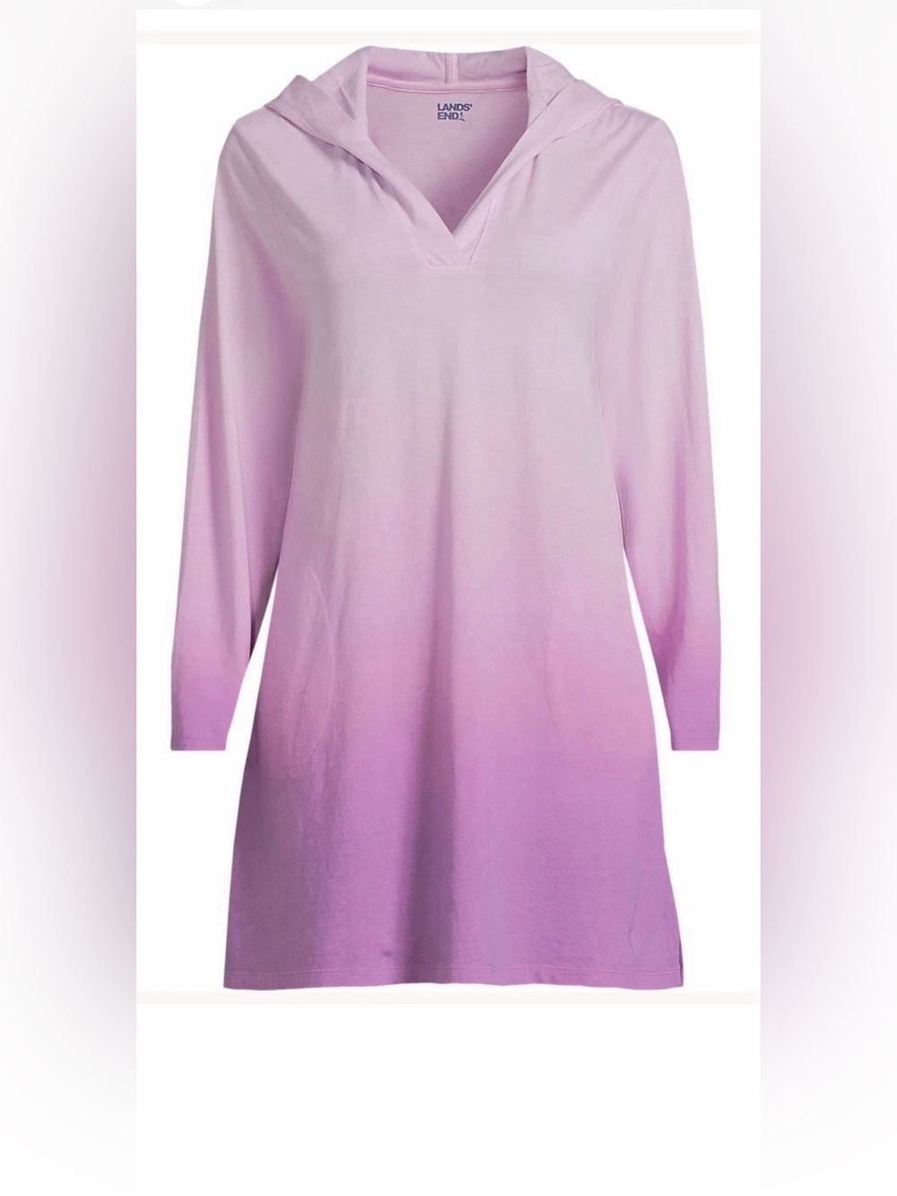 Lands' End M, 1X, 2X Lavender Ombre Hooded Swim Coverup NEW dress beach pockets